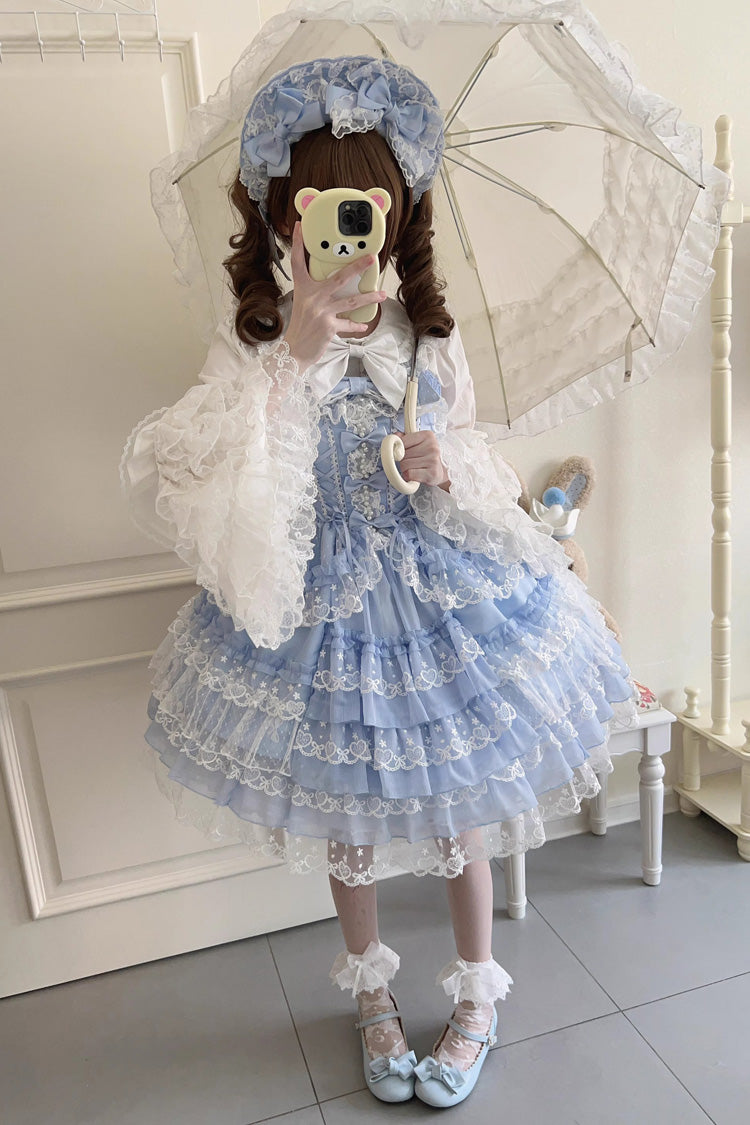 Blue Love Overture Multilayer Ruffled Bowknot Lace Sweet Lolita JSK