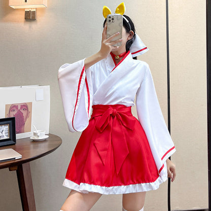 Cute Cosplay Big Bow Kimono Two Pieces Set