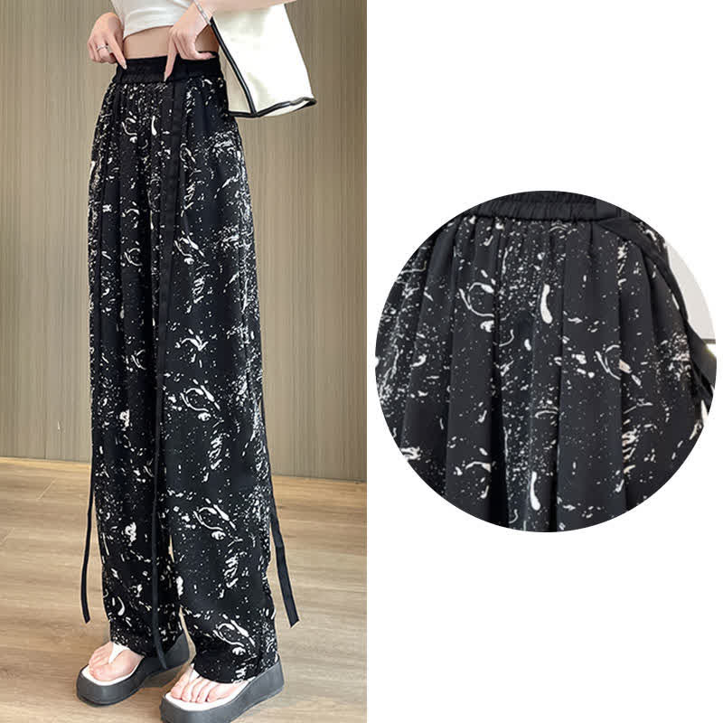 Vintage Flowers Print Chiffon Wide Leg Pants