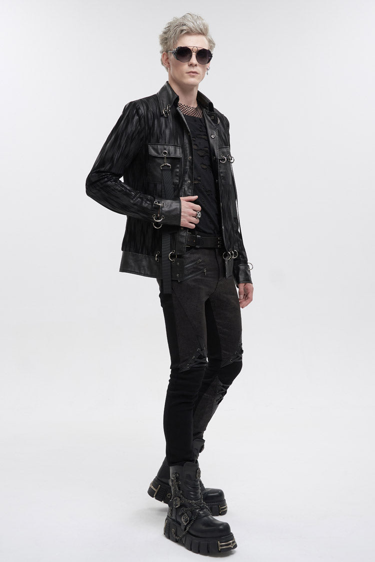 Raven Ring Perforated Lapel Buttoned Punk Jacket for Men