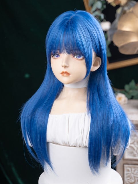 Bangs Length Straight 63CM Blue Full With Wig