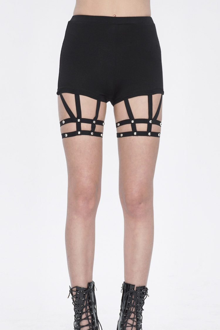 Jet Black Spaghetti Strap Steampunk Shorts for Women - Victorian Edge