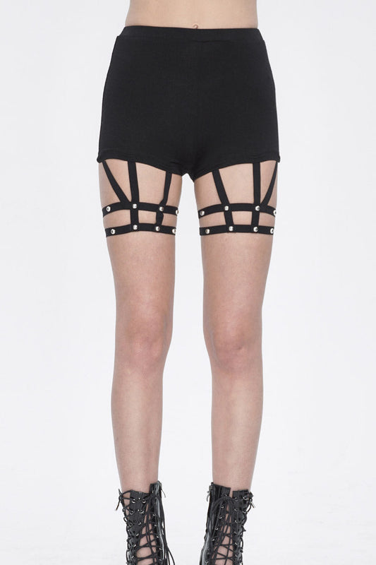Jet Black Spaghetti Strap Steampunk Shorts for Women - Victorian Edge