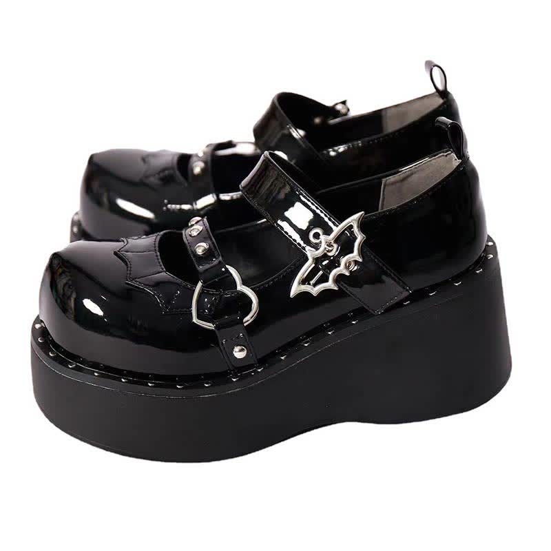 Punk Goth Bat Love Heart Buckle Platform Lolita Mary Janes Shoes MK19621