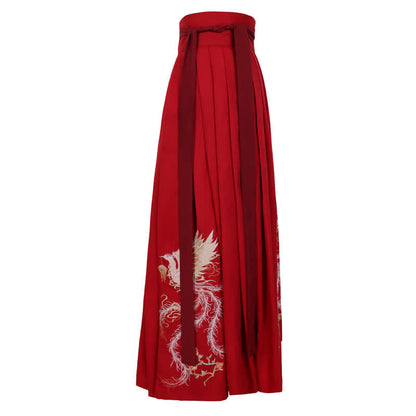 Red Phoenix Embroidery Tank Top Big Sleeve Cardigan Shirt Skirt Hanfu Set