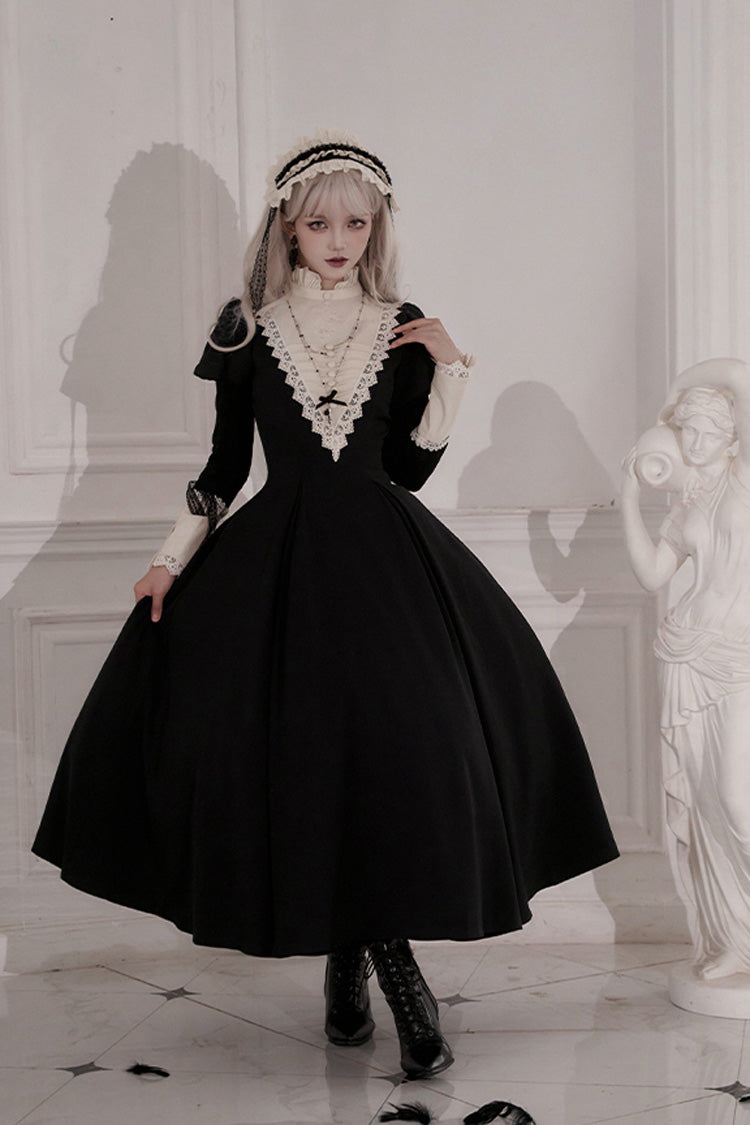 Black Gothic Long Sleeve Ruffled Nun Lolita Dress