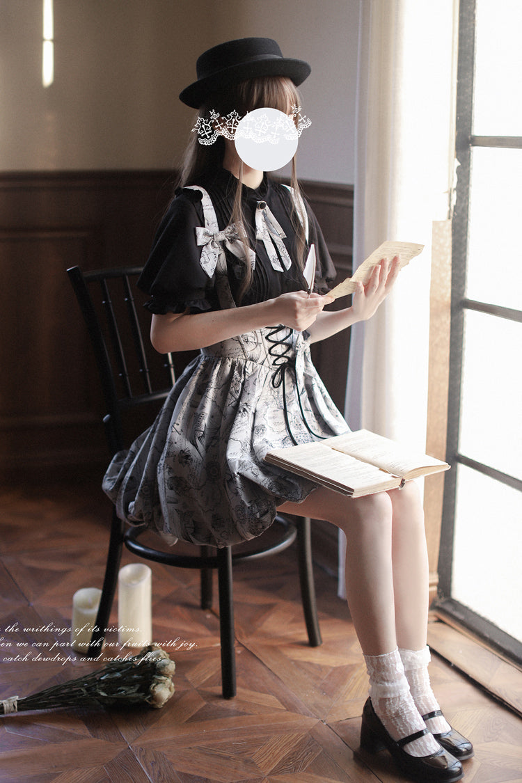 Ash Vintage Sweet Lolita Skirt with Bow and Lace-Up