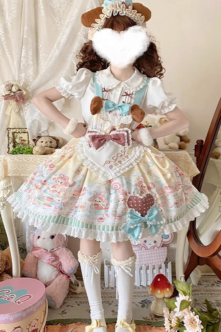 Sweet Pet Paradise Printed Ruffled Bow Vintage Strap Dress