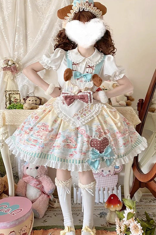 Sweet Pet Paradise Printed Ruffled Bow Vintage Strap Dress