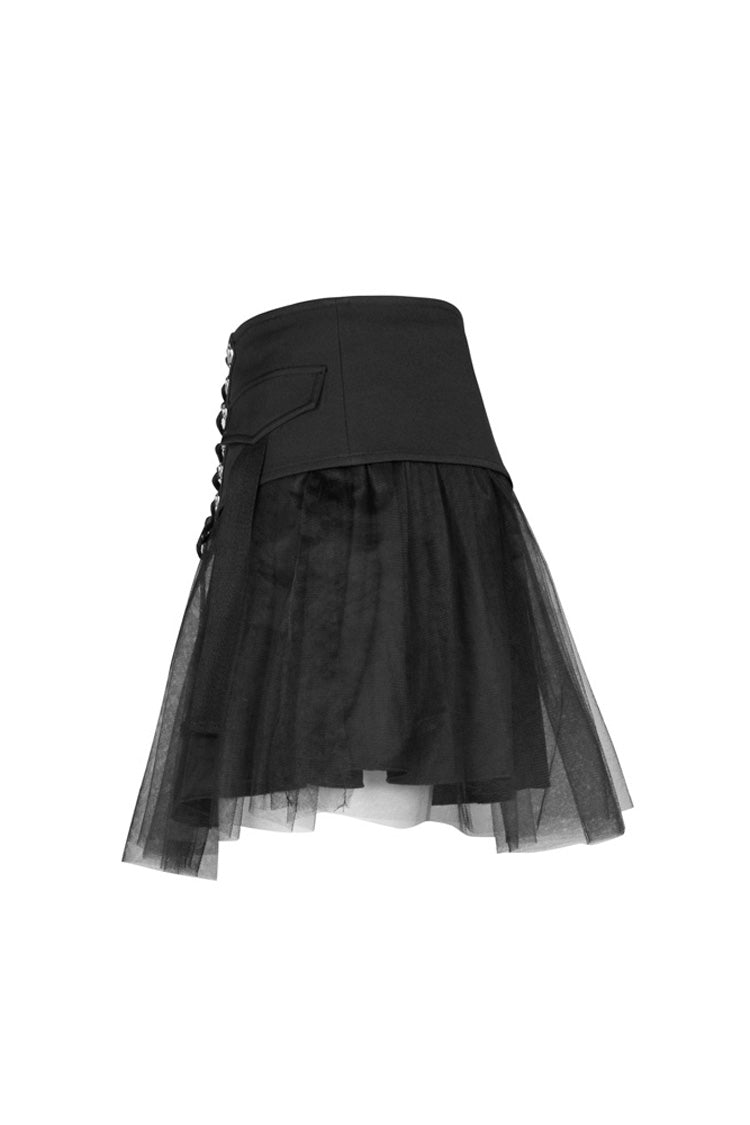 Steampunk High-Waist Skirt for Her with Mesh Plaid Binding
