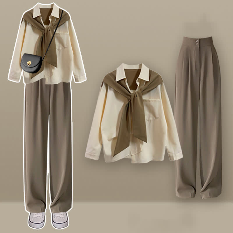 Casual Lapel Pocket Shirt High Waist Pants Set