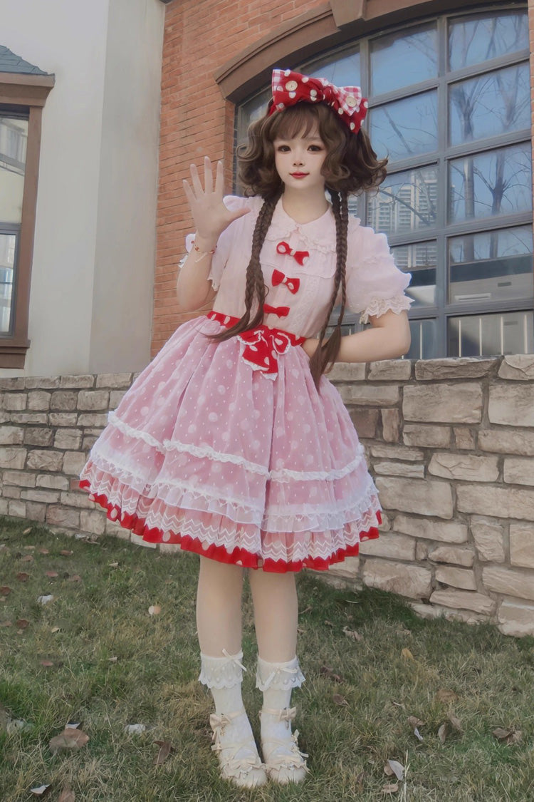 Wave Candy Triple-Layered Print Ruffle Bowknot Sweet Lolita Skirt