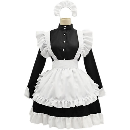 Black Button Long Sleeve Ruffled Lolita Maid Dress