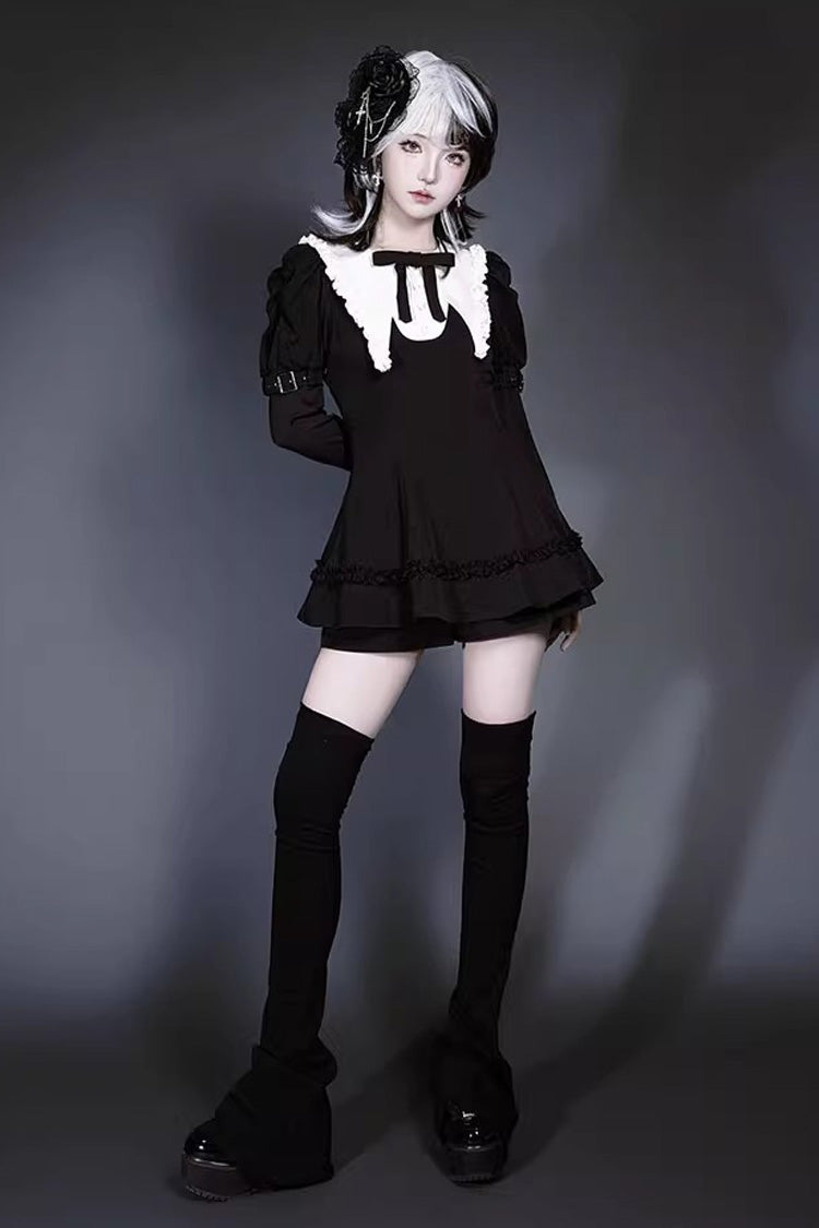 Black and White Sorceress Set with Ruffled Sleeves - Jirai Kei Style