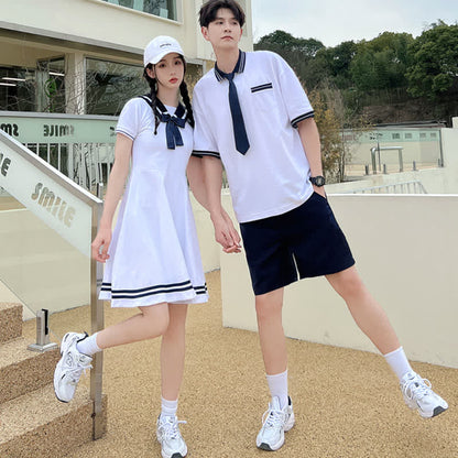 Cute Couple Sailor Collar Dress T-Shirt Shorts