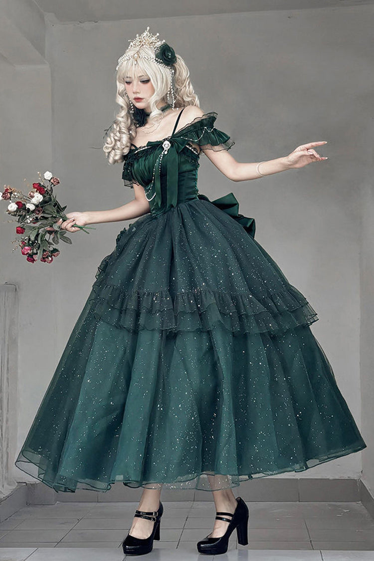 Green Off-Shoulder Sweet Elegant Princess Lolita Dress with Bow