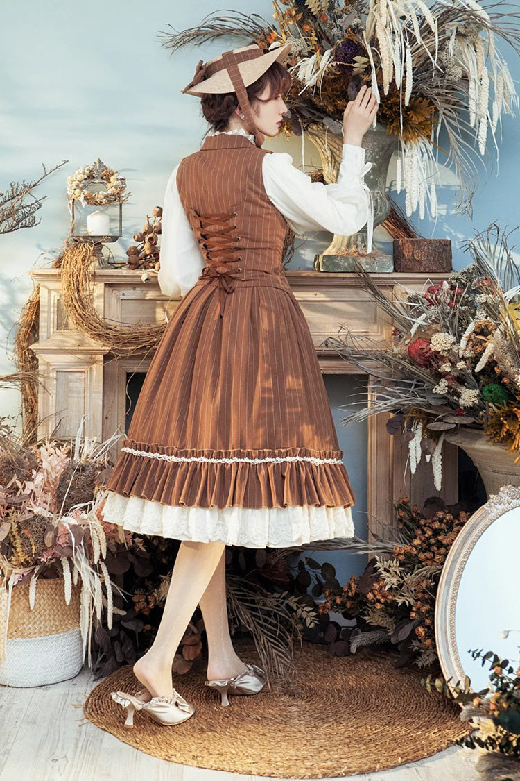 Striped Print Ruffled Elegant College Sweet Skirt - 3 Tones