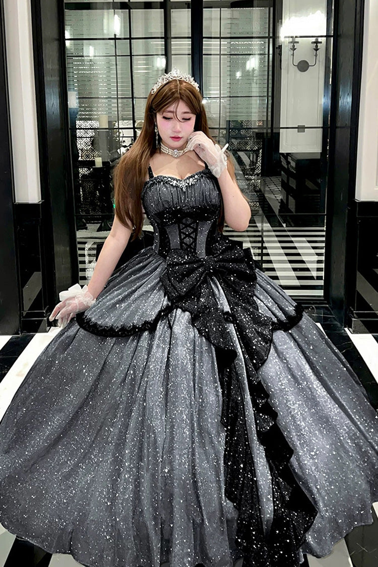 Ash Asymmetric Glitter JSK with Bow and Ruffles