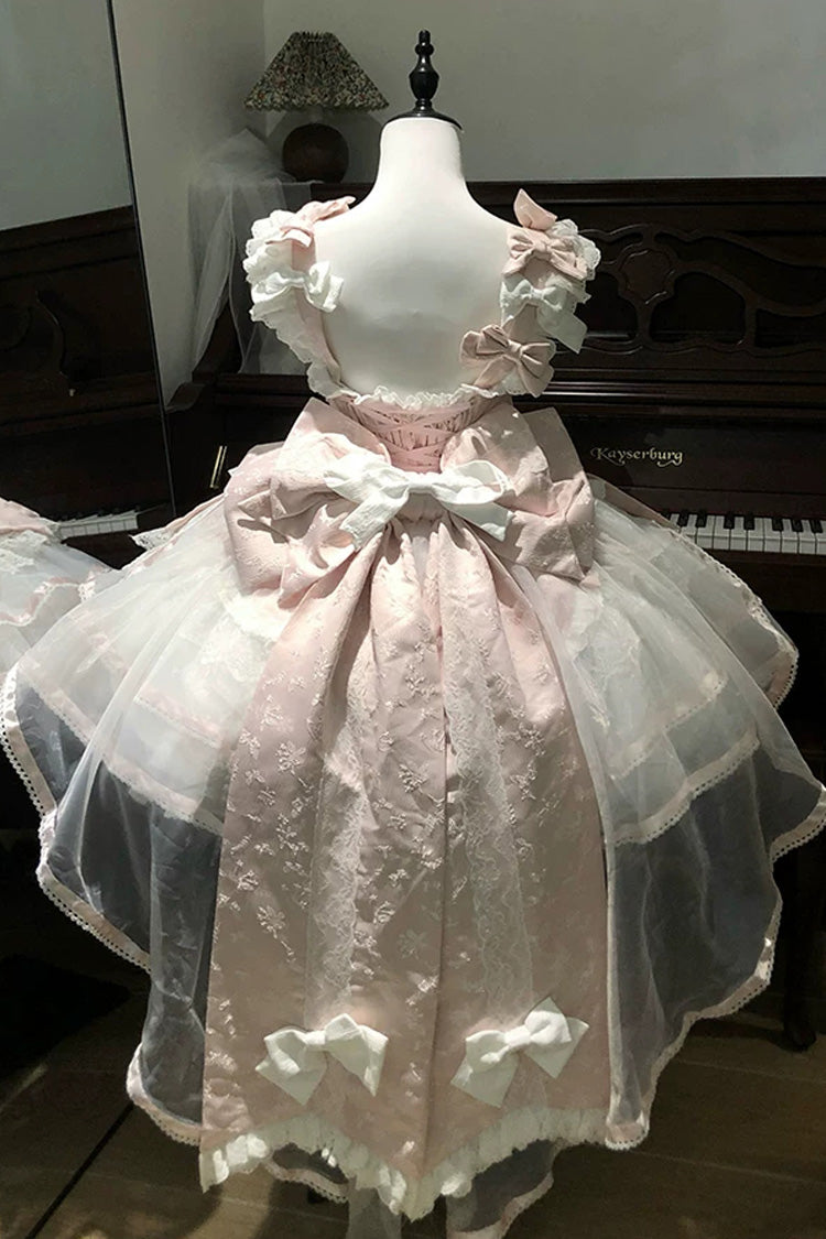 Pink [Velvet Rabbit] Sleeveless Multi-Layered Ruffled Bow Sweet Lolita Jsk Dress Set