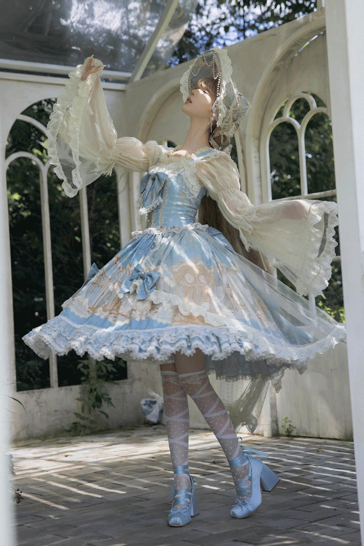 Unicorn Print Sleeveless Multi-Layer Embroidery Bow Lace Sweet Lolita Jumper Gown