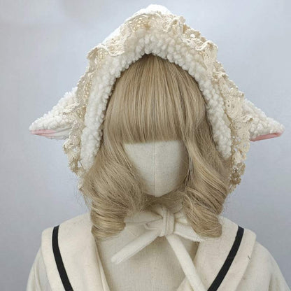 Cute Sheep Ears Lace Lolita Hat Warm