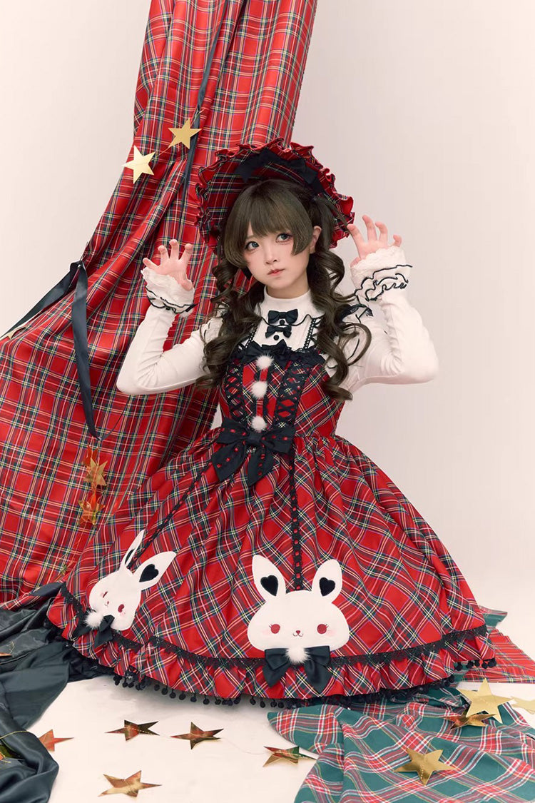Red Witch Gargamel Square Collar Sleeveless Printed Ruffled Bow Lace-Up Gothic Jsk Dress