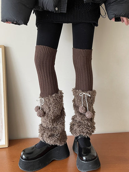 Y2K Knit Leg Warmers With Pompons