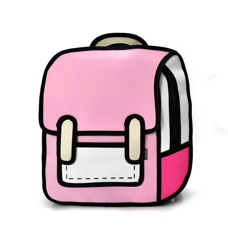 3D Cartoon Colorblock Canvas School Backpack