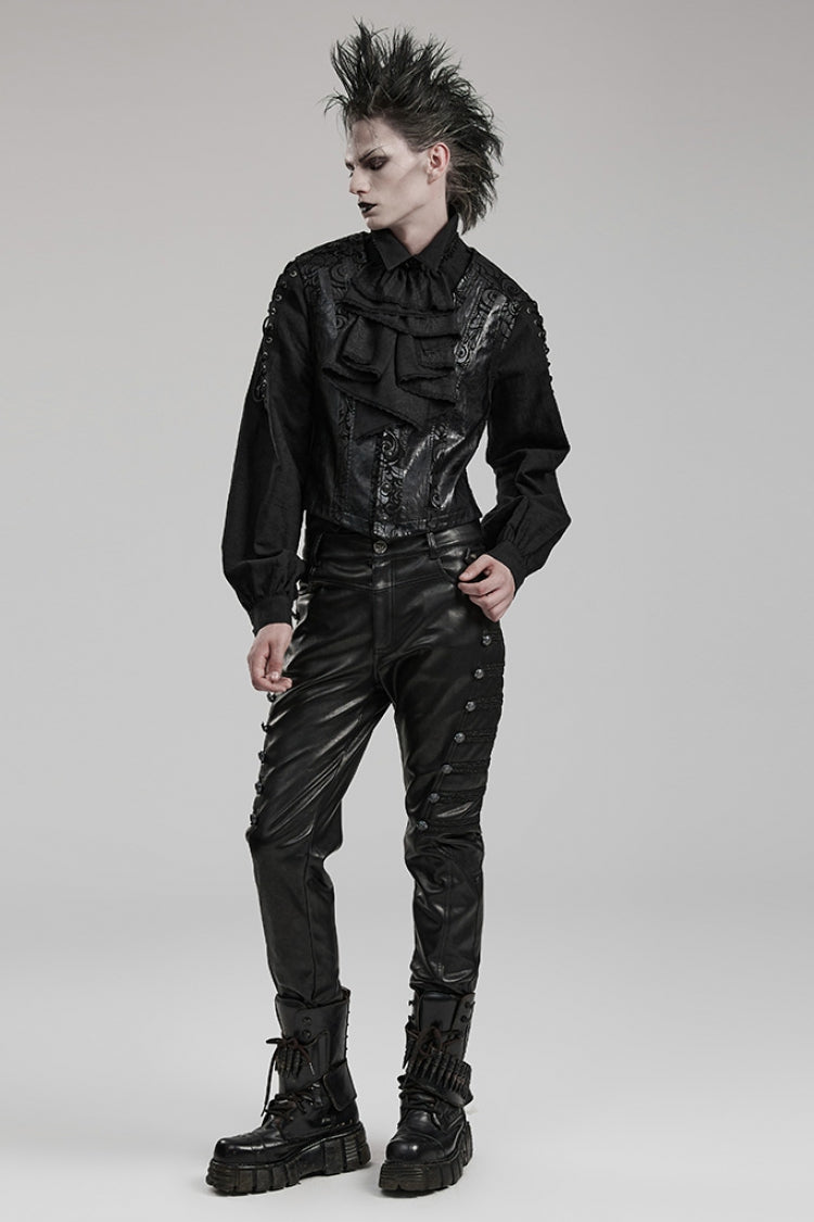 Black Buckle Faux Leather Steampunk Pants for Men
