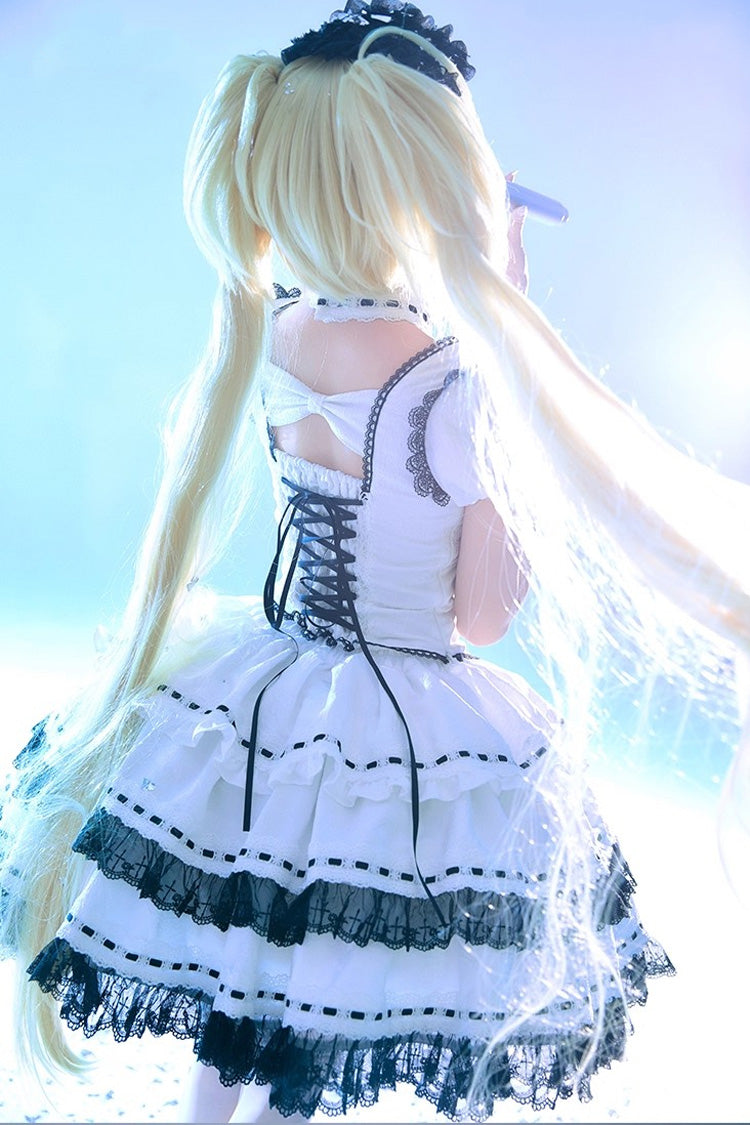 White Witch Long Sleeves Double-Layered Lace-Up Gothic Skirt Set