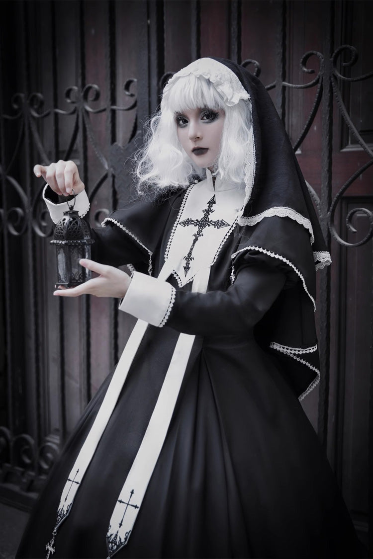 Long Sleeves Print Stitching Lace Gothic Elegant Lolita Dress