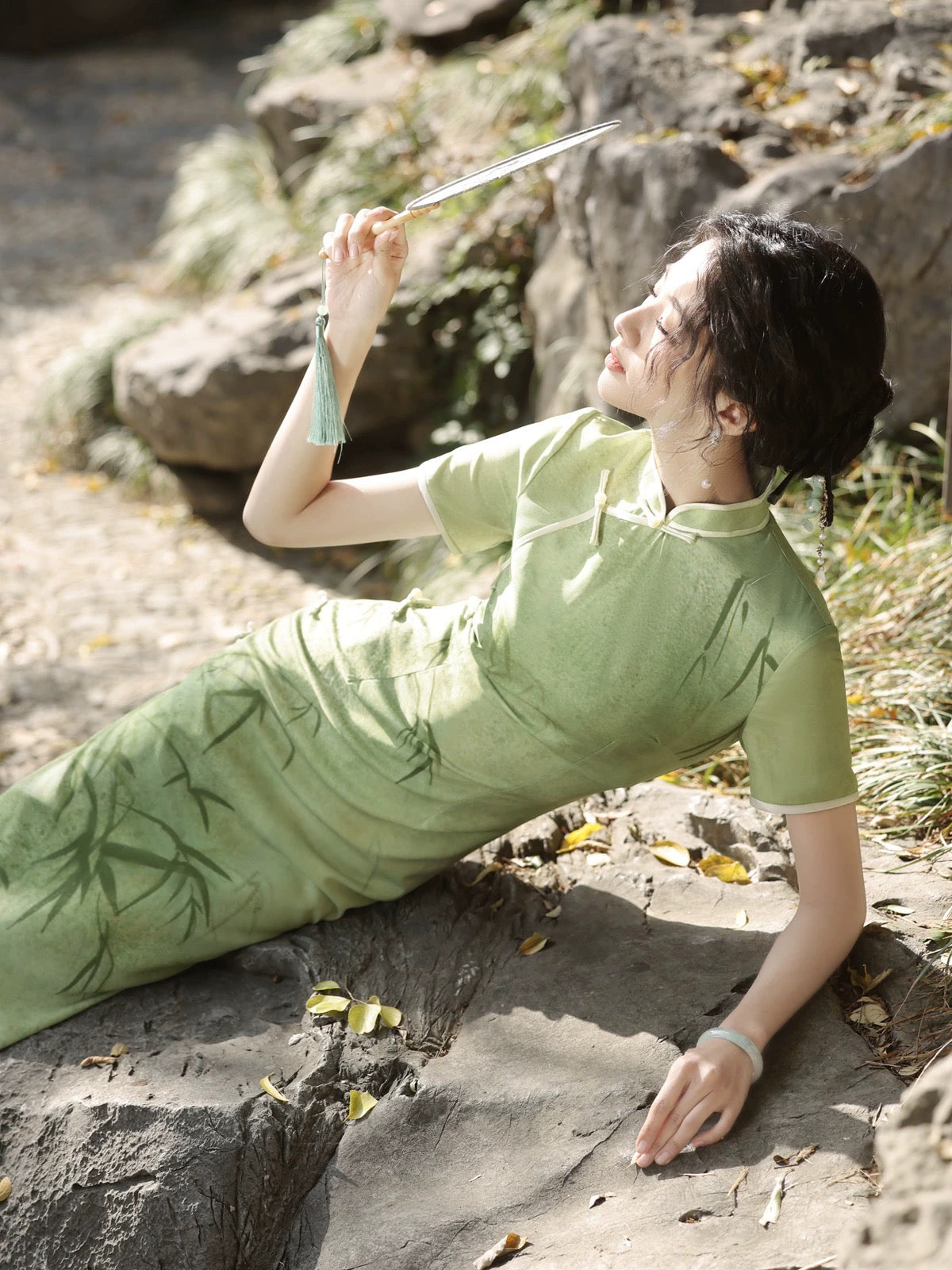 Green Bamboo Cheongsam Dress