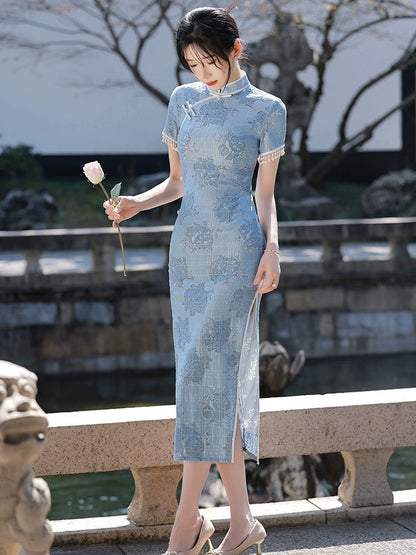 Sky Blue Cheongsam Dress