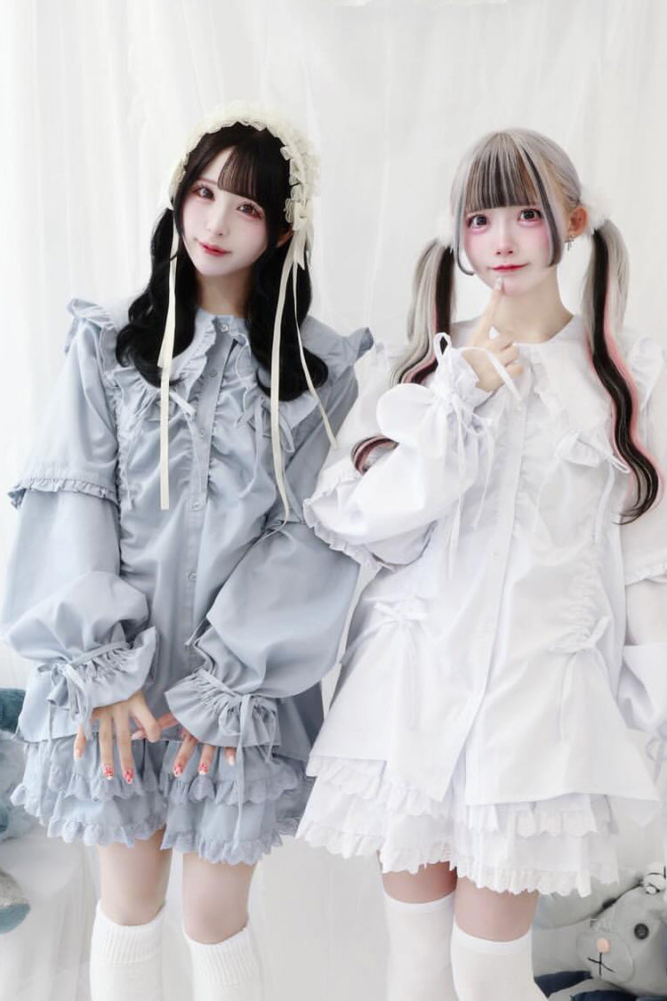 Doll Collar Long Sleeve Ruffled Bow Sweet Jirai Kei Blouse