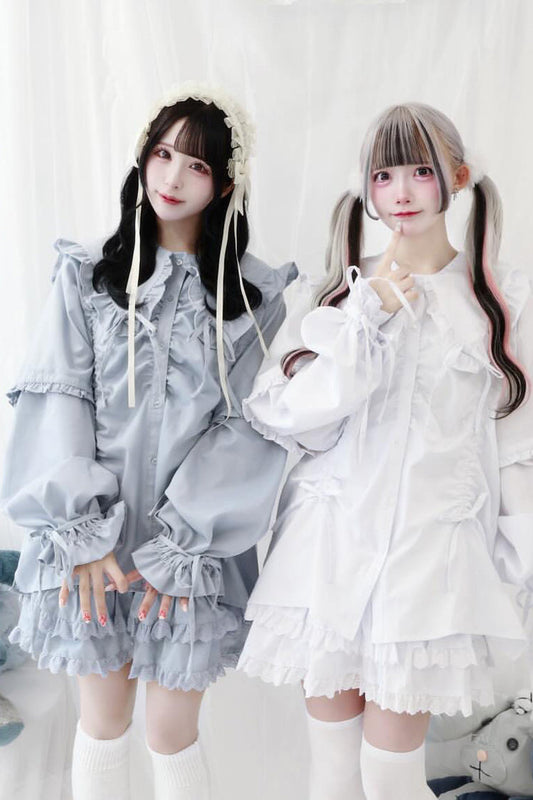 Doll Collar Long Sleeve Ruffled Bow Sweet Jirai Kei Blouse