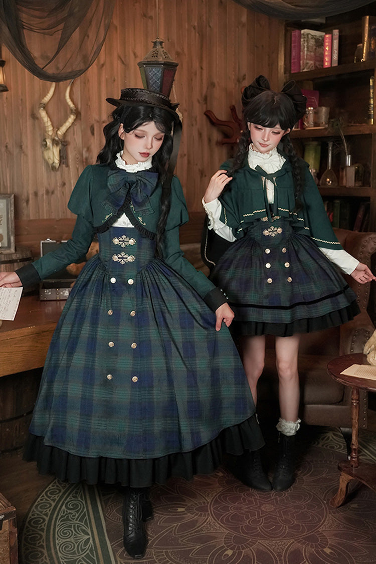 Berlin's Letter Double-Layered Plaid Ruffle Bowknot College Strap Dress