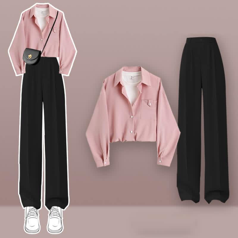 Pink Lapel Shirt Casual Suit Pants