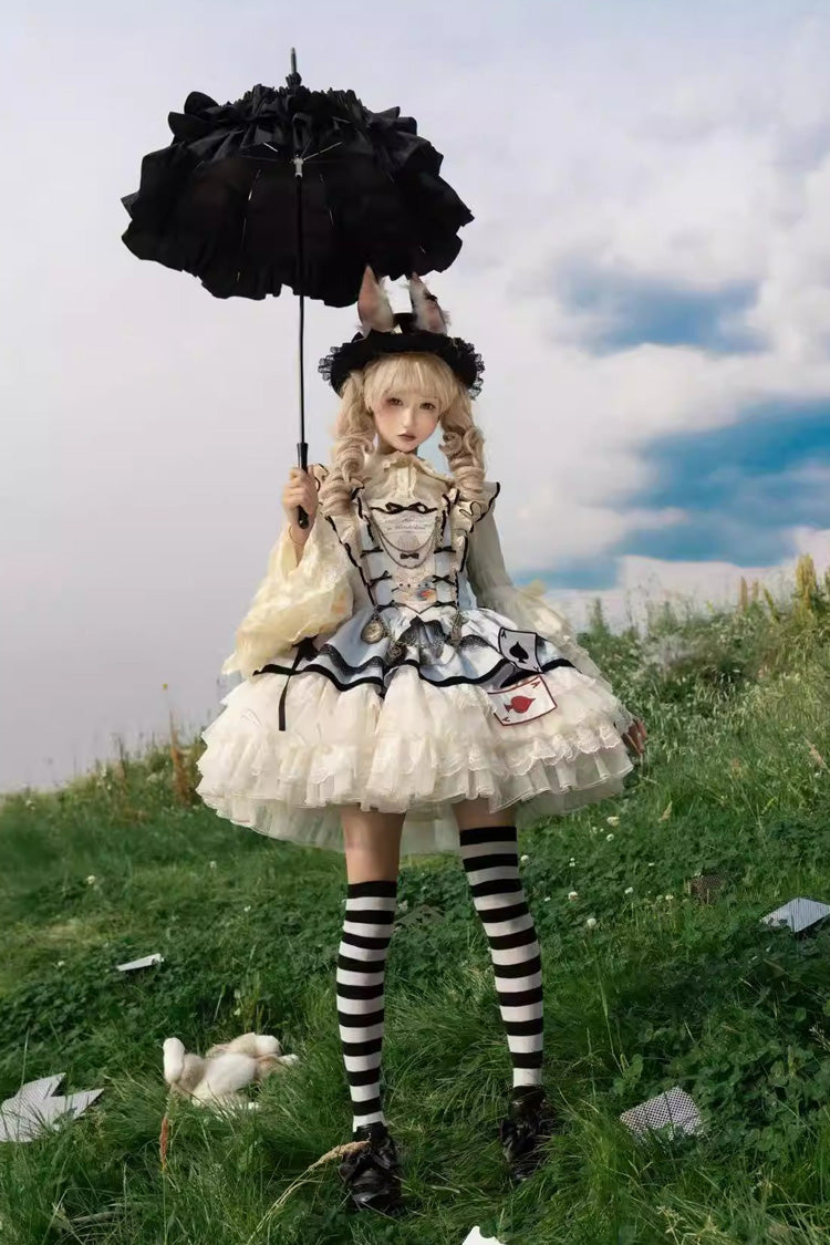 Square Collar Sleeveless Multi-Layered Ruffled Bow Lace Sweet Lolita Jsk Dress - Binky Bunny Magic