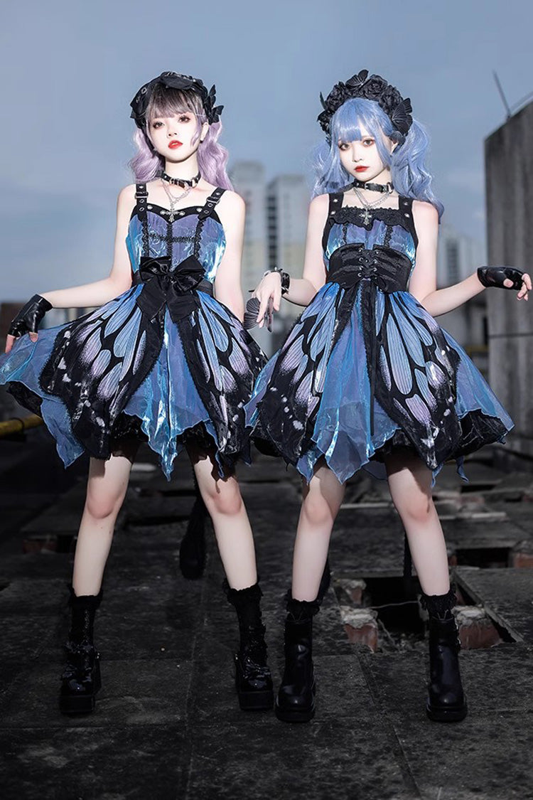 Butterfly Print Sleeveless Dress - Gothic Punk Lolita