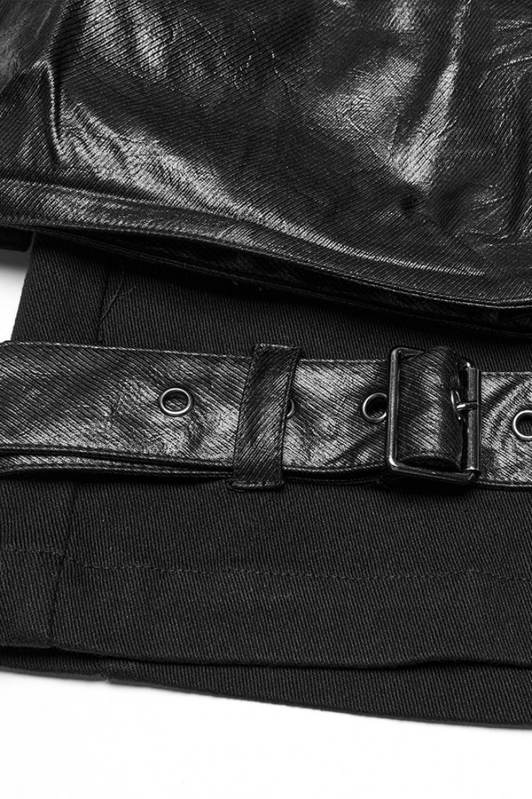 Men's Punk Shorts with Faux Leather Trim & Oversized Pockets