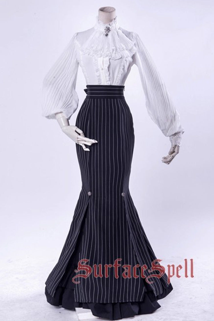 Black Lorelei Striped Print Gothic Lolita Mermaid Maxi