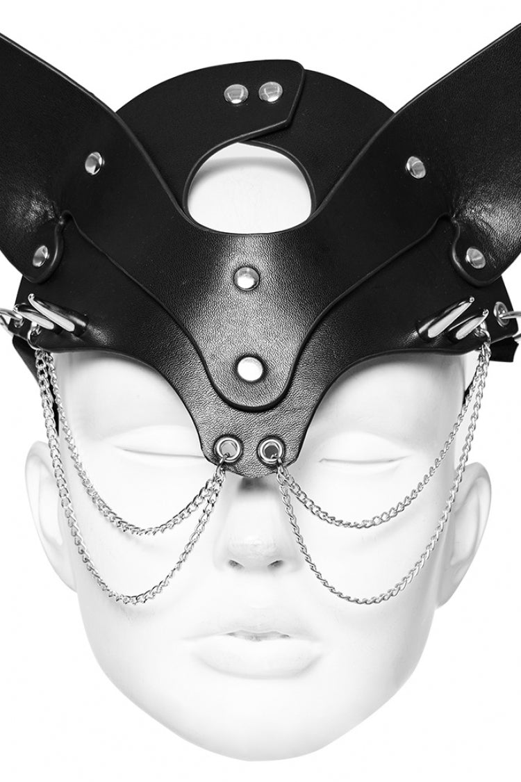 Dark Chain Faux Leather Steampunk Mask with Fox Motif for Women