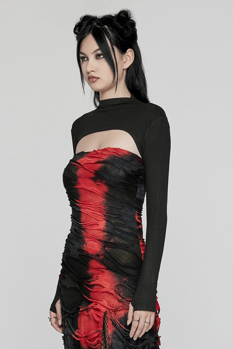 Jet Black Long Sleeve Punk Cape for Women - Dramatic Silhouette