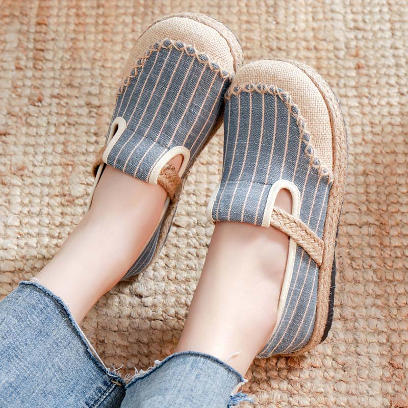 Vintage Casual Striped Print Canvas Flats Shoes