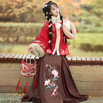 Vintage Floral Embroideried Coat Pleated Skirt Set