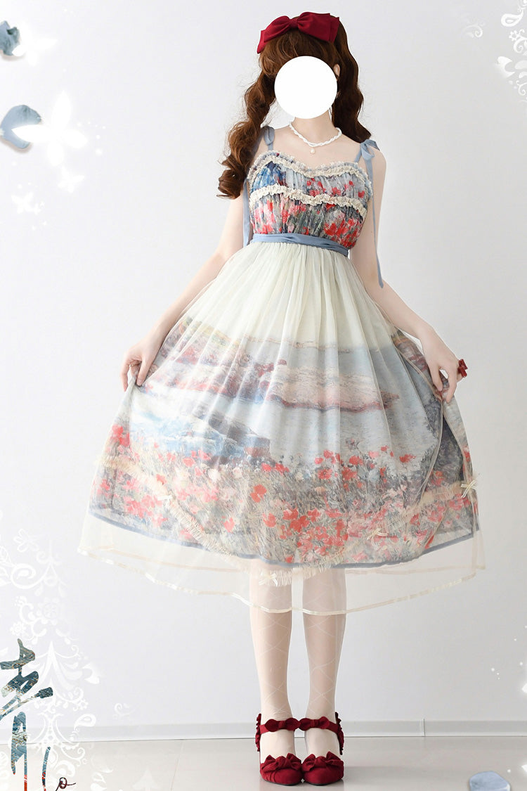 Oil Painting Island Garden Sleeveless Lace Sweet JSK