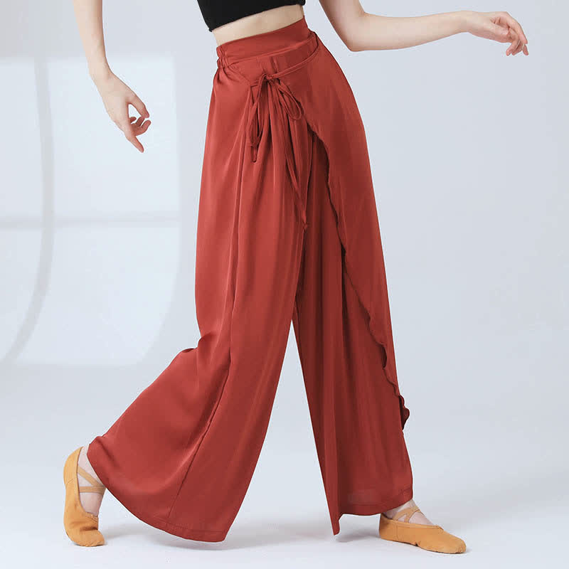 Flowy Silk Lace Up Wide Leg Pants