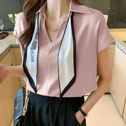 Elegant Chain Bow Tie Loose Shirt