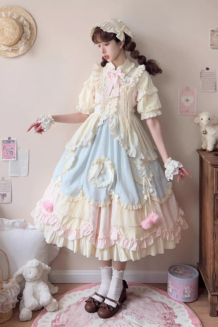 Sweet Lolita JSK Dress with Layered Ruffles and Bow