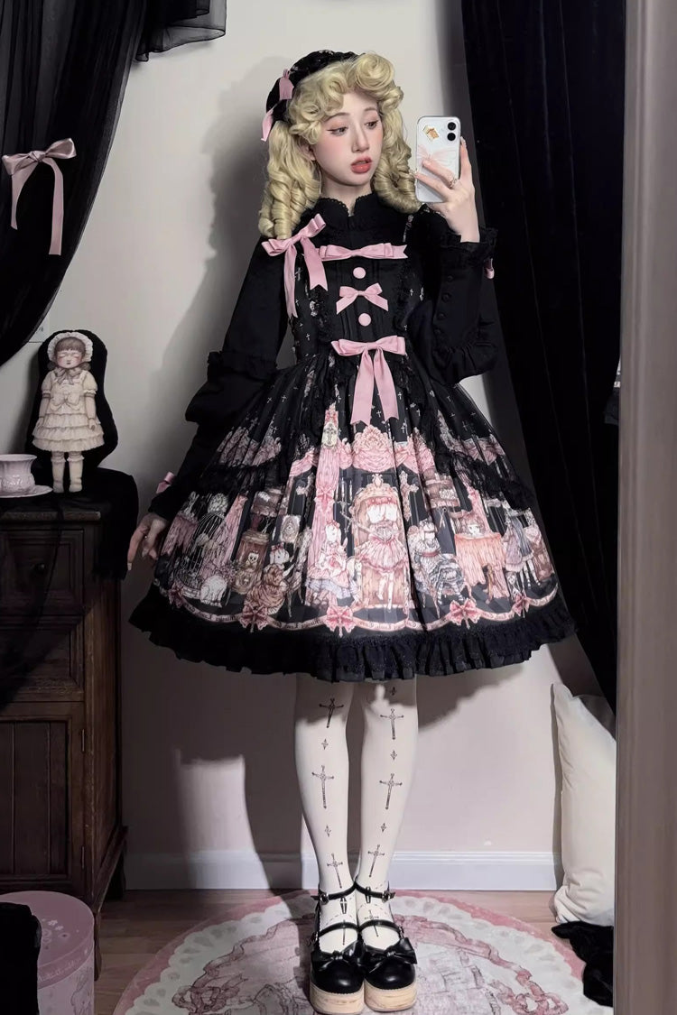 Jsk Dress with Ruffle Bowknot and Missing Lamb Print